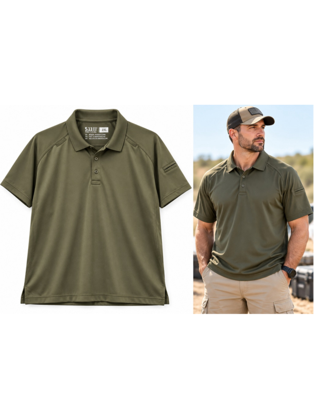 5.11 Tactical Men’s 2XL Olive Green Performance Polo Shirt Short Sleeve